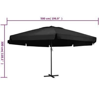 vidaXL Garden Parasol with Aluminium Pole 500 cm Black