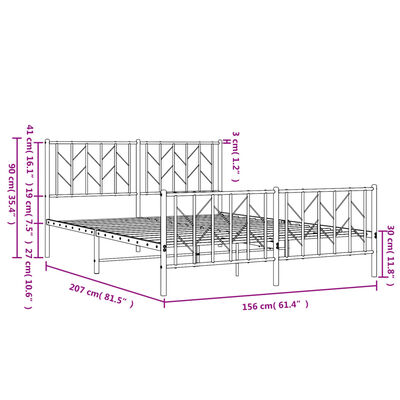 vidaXL Metal Bed Frame without Mattress with Footboard Black 150x200 cm King Size