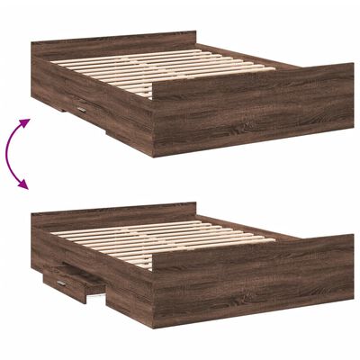 vidaXL Bed Frame with Drawers without Mattress Brown Oak 120x200 cm