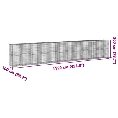 vidaXL Gabion Basket with Cover 1150x100x200 cm Galvanised Iron