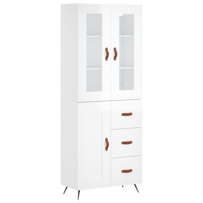 vidaXL Highboard High Gloss White 69.5x34x180 cm Engineered Wood