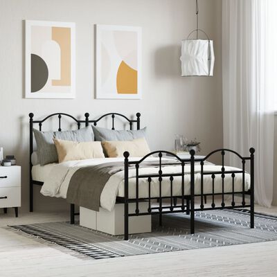 vidaXL Metal Bed Frame without Mattress with Footboard Black 120x190 cm Small Double