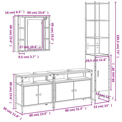 vidaXL 4 Piece Bathroom Cabinet Set Black Engineered Wood