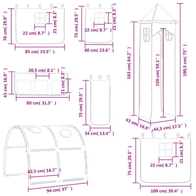 vidaXL Kids' Loft Bed with Tower without Mattress Blue 80x200 cm