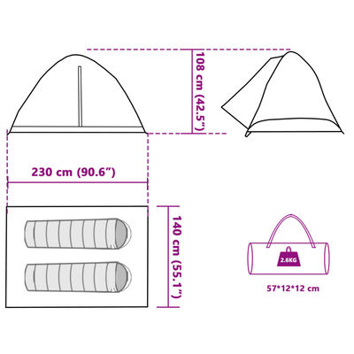 vidaXL Camping Tent Dome 2-Person Grey and Orange Waterproof