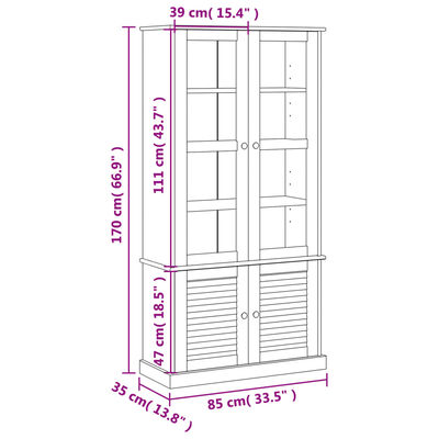 vidaXL Glass Display Cabinet VIGO White 85x35x170 cm Solid Wood Pine