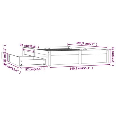 vidaXL Bed Frame without Mattress with Drawers Black Double