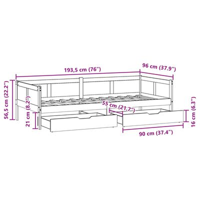 vidaXL Daybed with Drawers without Mattress White 90x190 cm Single Solid Wood