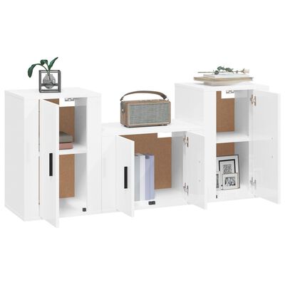 vidaXL 3 Piece TV Cabinet Set High Gloss White Engineered Wood