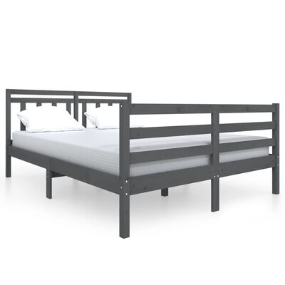 vidaXL Bed Frame without Mattress Grey Solid Wood 140x190 cm (810412+814096)