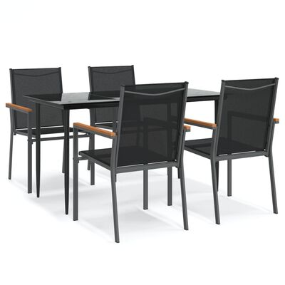 vidaXL 5 Piece Garden Dining Set Black Textilene and Steel