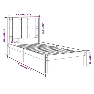 vidaXL Bed Frame without Mattress Black 100x200 cm Solid Wood Pine