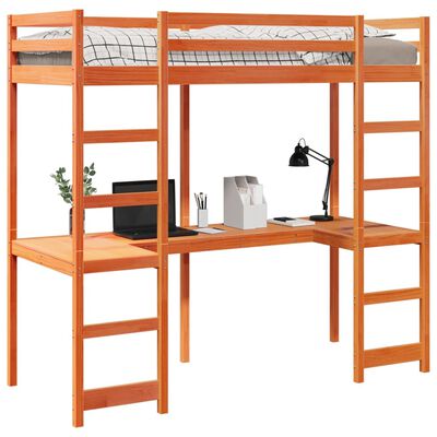 vidaXL Loft Bed Frame without Mattress Wax Brown 75x190 cm Small Single Solid Wood Pine