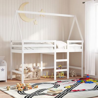 vidaXL Loft Bed with Ladder and Roof without Mattress White 80x200 cm