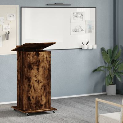 vidaXL Lectern with Wheels & Drawer Smoked Oak 55x55x107 cm Engineered Wood