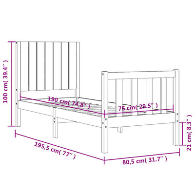 vidaXL Bed Frame without Mattress White Small Single Solid Wood Pine