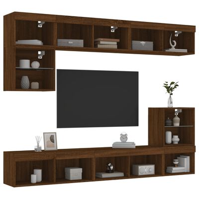 vidaXL 8 Piece TV Wall Units with LED Brown Oak Engineered Wood