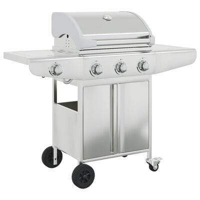 vidaXL Gas BBQ Grill with 4 Burners Silver Stainless Steel