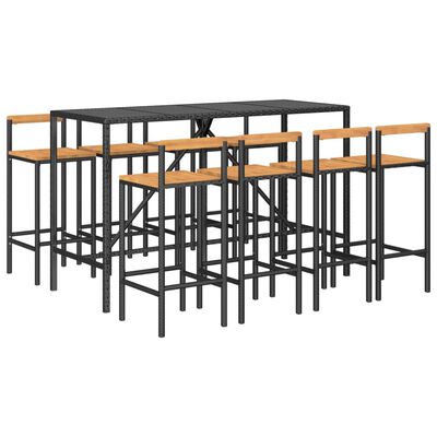 vidaXL 9 Piece Garden Bar Set Black Poly Rattan& Solid Wood Acacia