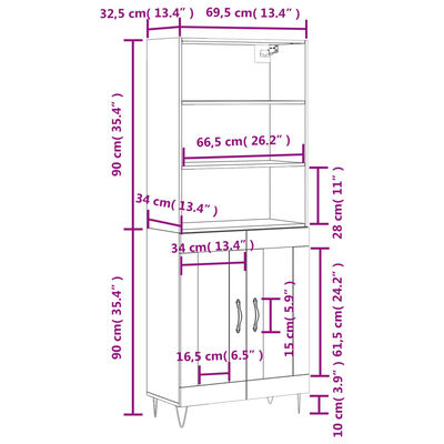 vidaXL Highboard Sonoma Oak 69.5x34x180 cm Engineered Wood