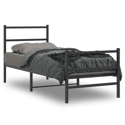 vidaXL Metal Bed Frame without Mattress with Footboard Black 75x190 cm Small Single