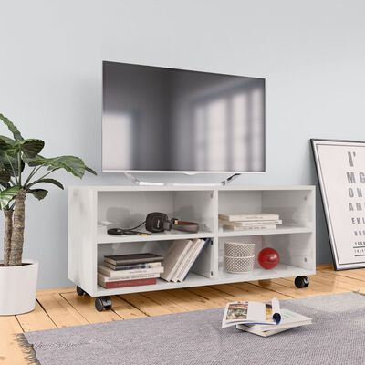 vidaXL TV Cabinet with Castors High Gloss White 90x35x35 cm Engineered Wood