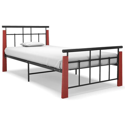 vidaXL Bed Frame without Mattress Metal and Solid Oak Wood 90x200 cm