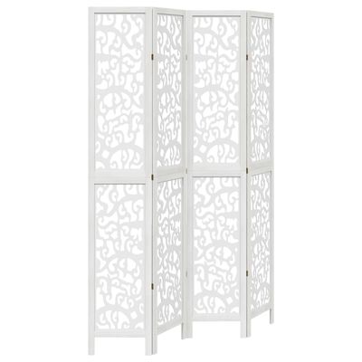 vidaXL Room Divider 4 Panels White Solid Wood Paulownia