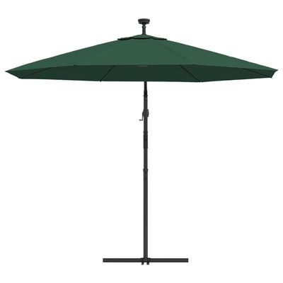 vidaXL Hanging Garden Parasol with LED Lighting 300 cm Green Metal Pole