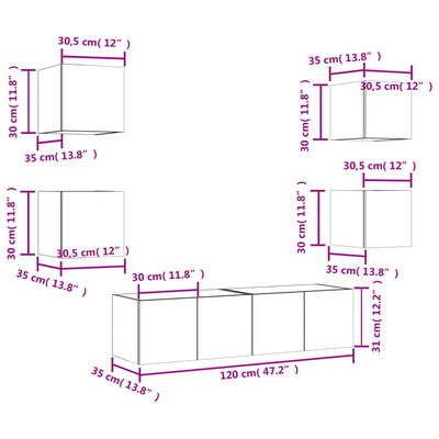 vidaXL 6 Piece TV Wall Units with LED Smoked Oak Engineered Wood