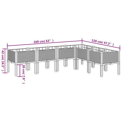 vidaXL Garden Planter with Legs Light Grey 160x120x42 cm PP