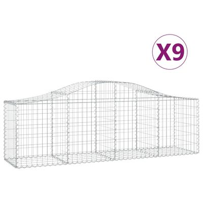 vidaXL Arched Gabion Baskets 9 pcs 200x50x60/80 cm Galvanised Iron