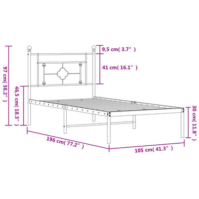 vidaXL Metal Bed Frame without Mattress with Headboard Black 100x190 cm