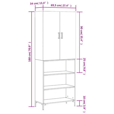 vidaXL Highboard Concrete Grey 69.5x34x180 cm Engineered Wood