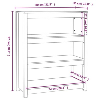 vidaXL Book Cabinet White 80x35x97 cm Solid Wood Pine