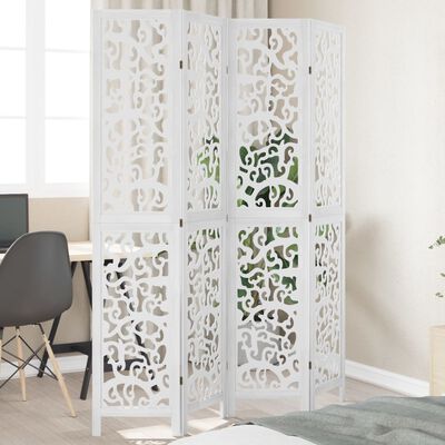 vidaXL Room Divider 4 Panels White Solid Wood Paulownia