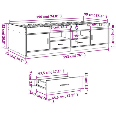 vidaXL Daybed with Drawers without Mattress White 90x190 cm Single