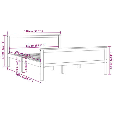 vidaXL Bed Frame without Mattress Honey Brown Solid Wood Pine 140x200 cm