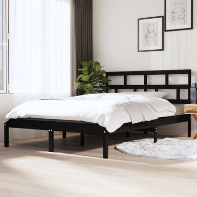 vidaXL Bed Frame without Mattress Black Solid Wood 140x190 cm (810001+814198)