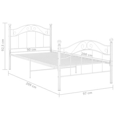 vidaXL Bed Frame without Mattress White Metal 90x200 cm