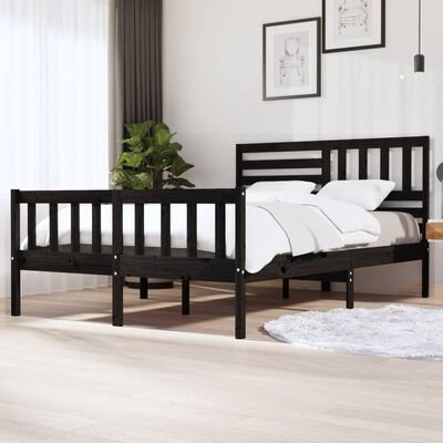 vidaXL Bed Frame without Mattress Black Solid Wood 140x200 cm (810086+814148)