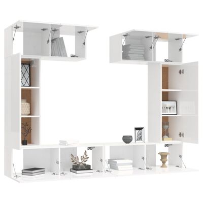 vidaXL 6 Piece TV Cabinet Set High Gloss White Engineered Wood