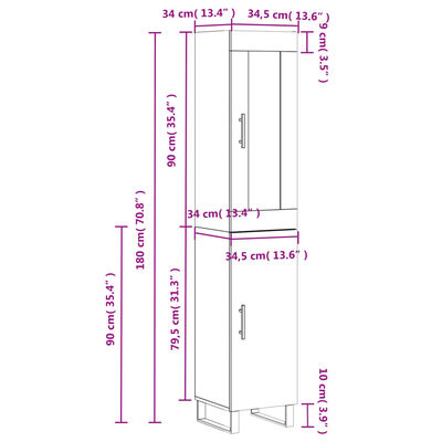 vidaXL Highboard Grey Sonoma 34.5x34x180 cm Engineered Wood