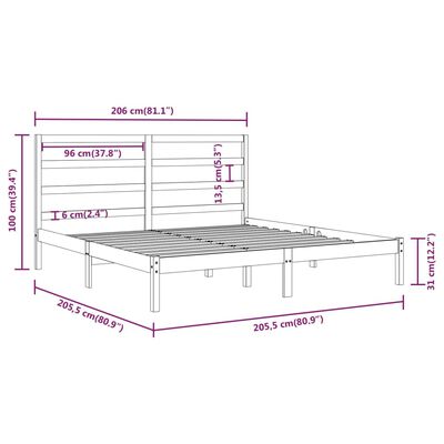 vidaXL Bed Frame without Mattress Grey 200x200 cm Solid Wood Pine