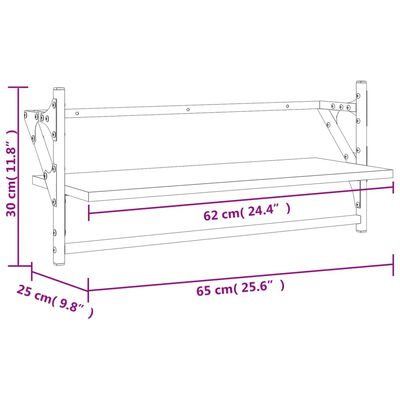 vidaXL Wall Shelves with Bars 2 pcs Smoked Oak 65x25x30 cm