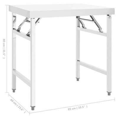 vidaXL Kitchen Folding Work Table 85x60x80 cm Stainless Steel