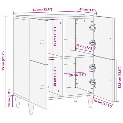 vidaXL Side Cabinet 60x33x75 cm Solid Wood Mango