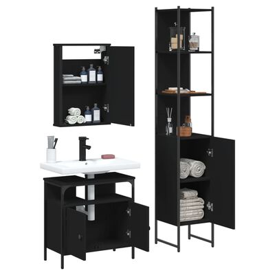 vidaXL 3 Piece Bathroom Furniture Set Black Engineered Wood