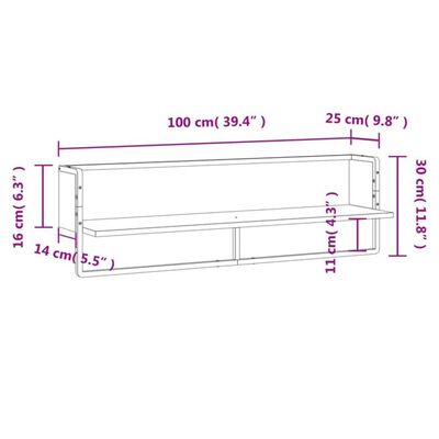 vidaXL Wall Shelf with Bar Grey Sonoma 100x25x30 cm