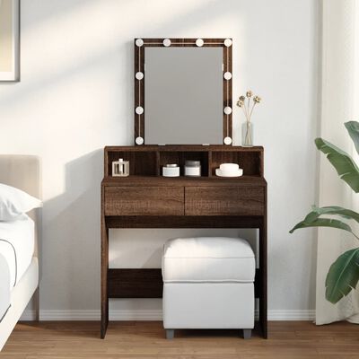 vidaXL Dressing Table with LED Brown Oak 80x41x144.5 cm